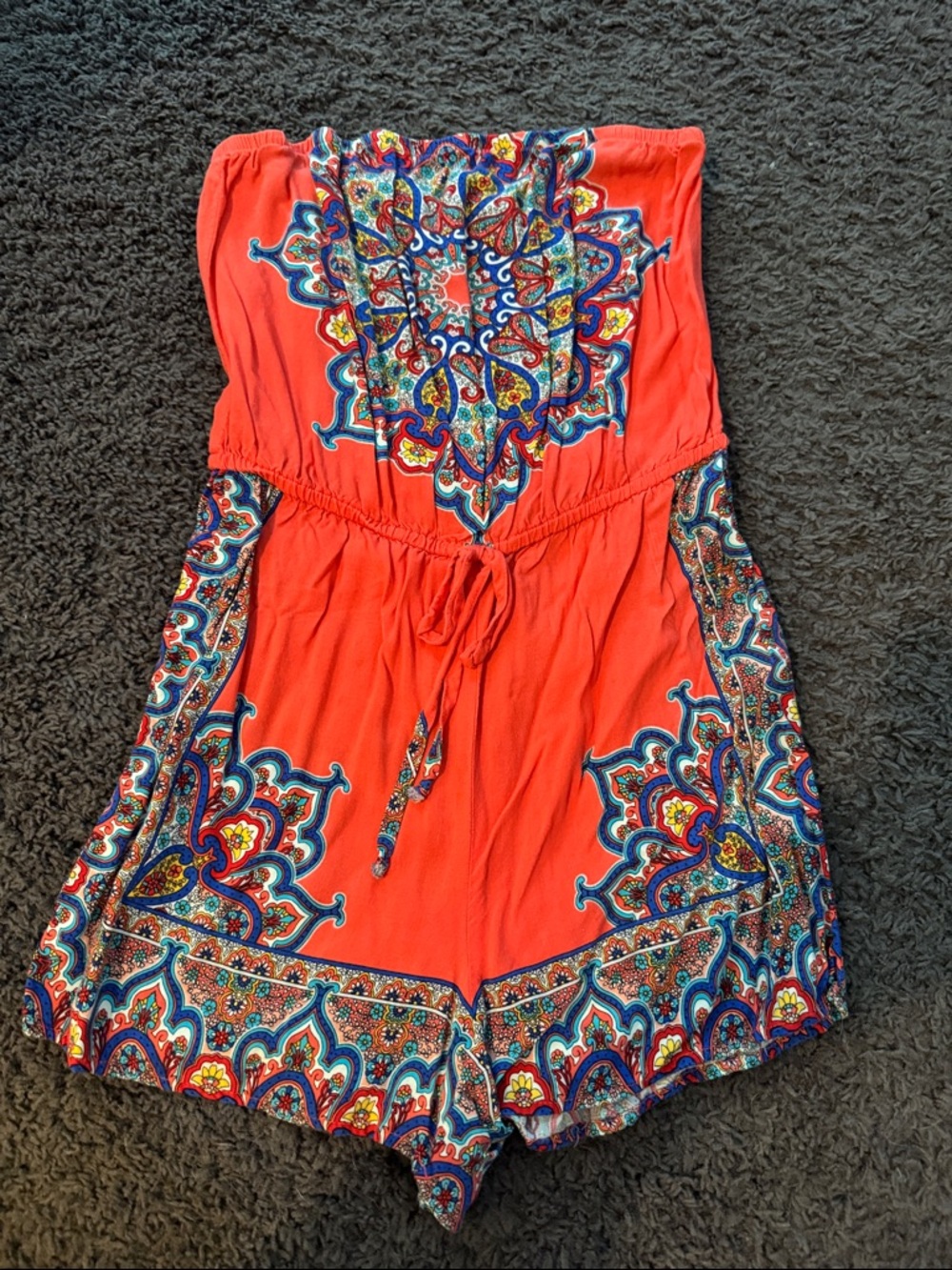 Coral Strapless Printed Romper